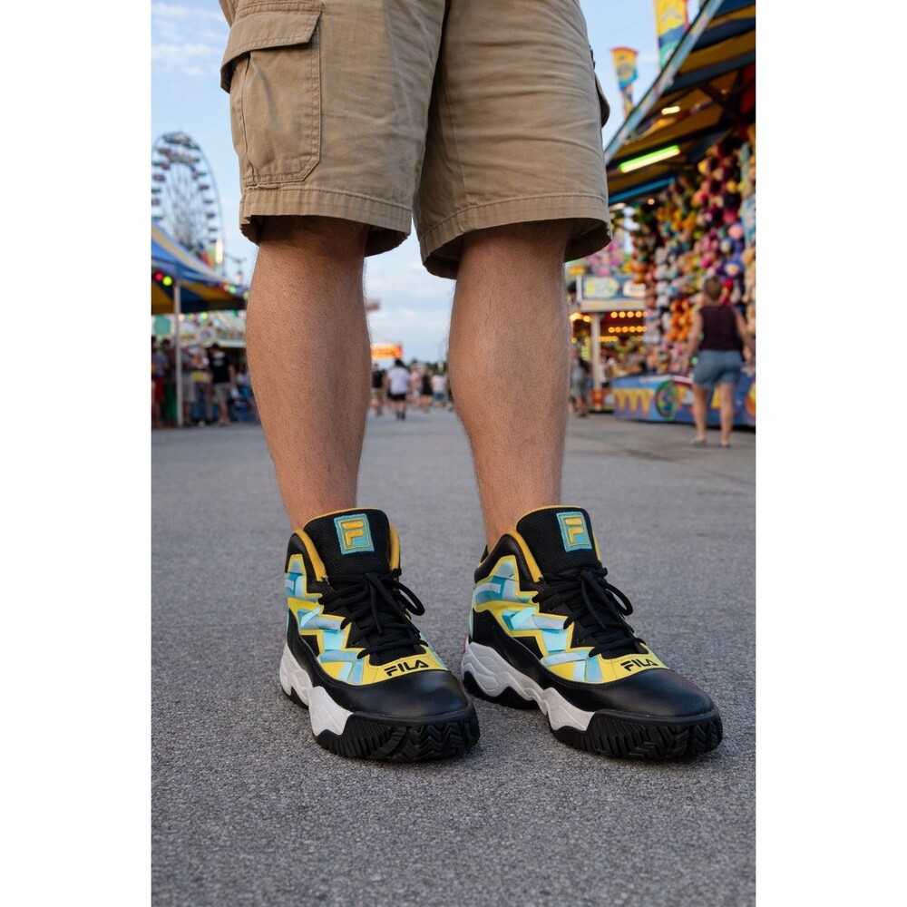 FILA MB High Top Basketball Sneakers Black Yellow Blue Men's Athletic Shoes 13 - Picture 2 of 16